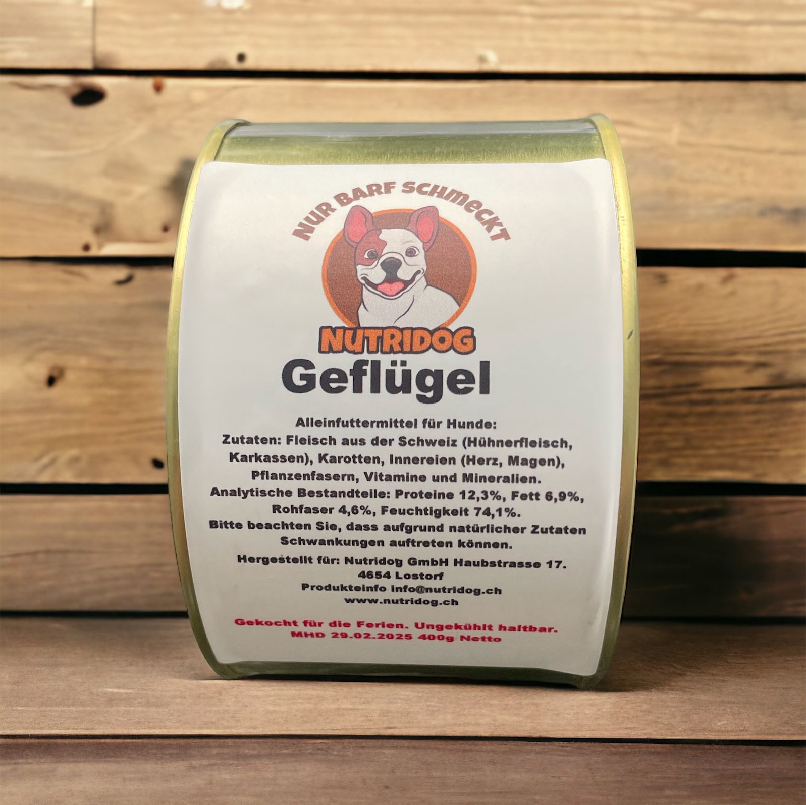 Nutridog ReiseFit Barf Menü - Sterilisiertes Geflügel, 400g – Keine Kühlung erforderlich